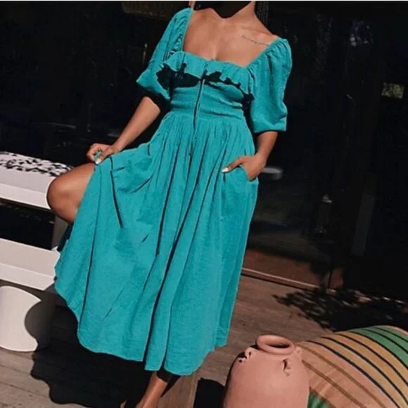 Free People | Dresses | Free People Oasis Midi Dress Green Smocked Boho  Milkmaid Fairy Cottagecore M | Poshmark